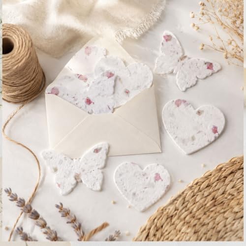 100 PCS Handmade Flower Papers for Wedding Guests Favors, Heart Butterfly Recycled Wildflower Cards, Writable Wrap Gifts Tags for Envelope DIY Craft Birthday Funeral Baby Shower Party Decorations - Image 4