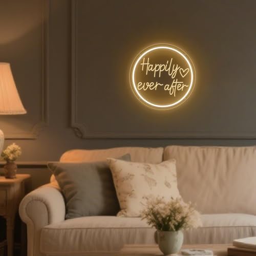 Happily Ever After Neon Sign Dimmable LED Neon Lights Sign for Wall Decor USB Powered LED Sign for Wedding Anniversary Valentine's Celebrations Bedroom Art Sign Decorations 30CM*30CM - Image 5