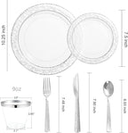 Ciaell 150PCS Clear Silver Plastic Plates - Silver Disposable Plates include 25Dinner Plate, 25Dessert Plate, 25Forks, 25Knives, 25Spoons, 25Cups for Weddings & Parties - Image 3