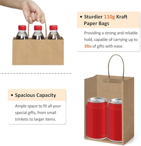 BagDream 300Pcs Paper Bags 5.25x3x8 Small Brown Gift Bags with Handles Bulk - Image 3