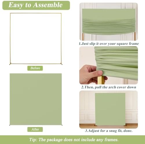 Square Backdrop Arch Cover Sage Green 6.6FT x 6.6FT Square Arch Backdrop Covers Stretchy Spandex Fitted Square Backdrop Cover for Birthday Party Wedding Ceremony Banquet Decoration - Image 6