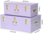 Vixdonos Storage Trunk Chest Decorative Large Metal Box Set of 2 College Dorm Organizer with Hardware Hasps and Handle for Home Deocr,23.7X14.2X9.5 Inches - Image 2