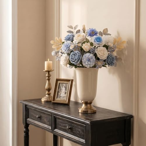 Artificial Flower Combo Box, Blue White Roses & Dahlias with Stems - Image 5