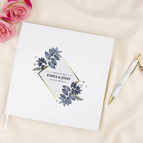 Andaz Press Personalized Wedding Guestbook with Gold Accents, Geometric Dusty Blue Leaves White Guest Sign in Guest Registry 120 Pages 8.5 X 8.5 Memories Book for DIY, Scrapbook, Photo Album - Image 2