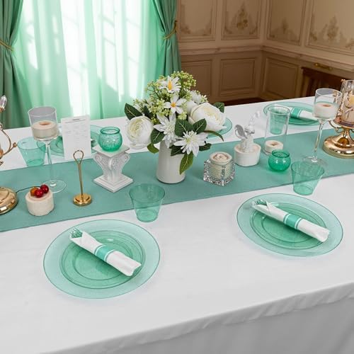 DaYammi 210PCS Green Glitter Plastic Dinnerware Set for 30 Guests - Image 6