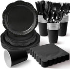 350 Pcs Black Decagonal Disposable Party Plates & Napkins Set by Unknown