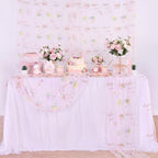 Pink Floral Gauze Table Runner 6pcs 10ft Embroidery Tulle Spring Decor - Image 5