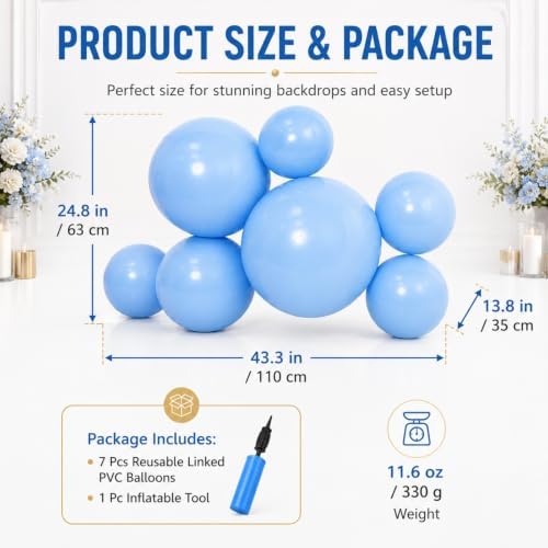 Reusable Inflatable Balloon Garland Arch Kit, Linked PVC Balloons (Light Blue) - Image 3