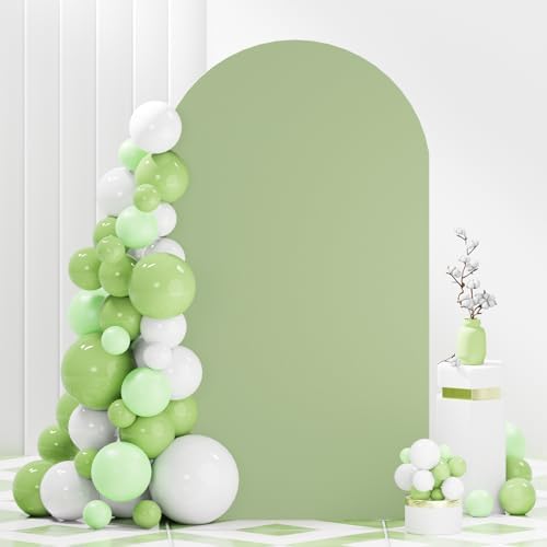 FANPROMS Spandex Arch Cover Sage Green 4.6x8FT Wedding Arch Cover Round Top Chiara Backdrop Cover Party Arch Stretch Cover Arched Backdrop Stand Cover for Reception Wedding Shower Event Decorations - Image 4