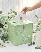 Sage Green Acrylic Wedding Card Box with Lock, 10" Card Holder with Slot - Image 3