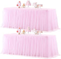 Pink Table Cloths for Parties Light Pink Tulle Tablecloth Rectangle, Pink Tulle Table Skirt Rectangle Table 6ft Fitted Table Covers Stretch Elastic Banquet Party Baby Shower Wedding Table Cloth 6 Foot by HBBMAGIC