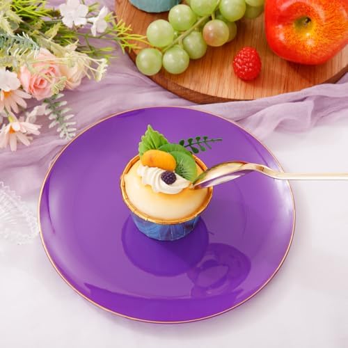 PULOTE 100PCS Purple Plastic Plates - Purple and Gold Disposable Include 50 Each (10.25 Inch Dinner & 7.5 Inch Dessert) Plates, Ideal for Party - Image 2