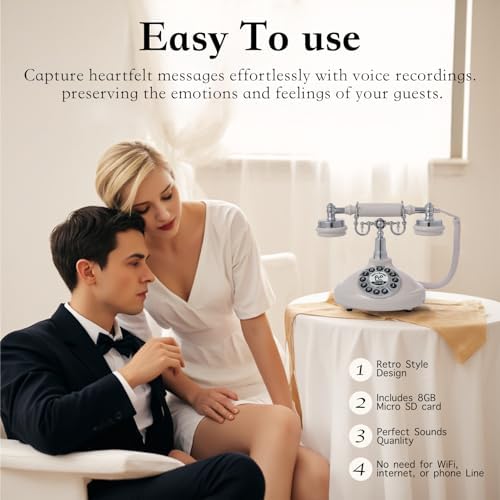 Audio Guest Book Wedding Phone,Audio Guestbook Phone Vintage Style Audio Message Voicemail for Graduation Retirement Party Birthdays Baby Shower Special Occasions (Beige) - Image 3