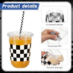 LemonRoad 100sets 16oz Checkered Flag Cups Race Car Birthday Party Decorations Supplies Plastic Cups Disposable with Lids and Straws for Racing Party Christmas Birthday Wedding Baby Shower Decoration - Image 4
