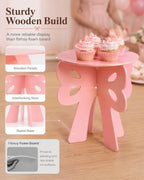Wooden Pink Cake Display Stand, Bow Shaped, 2 Pcs - Image 6