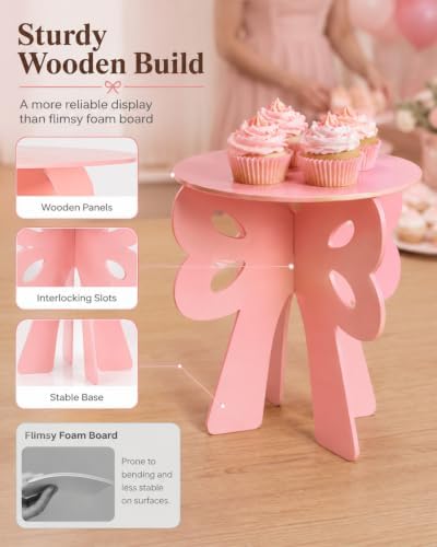 Wooden Pink Cake Display Stand, Bow Shaped, 2 Pcs - Image 6