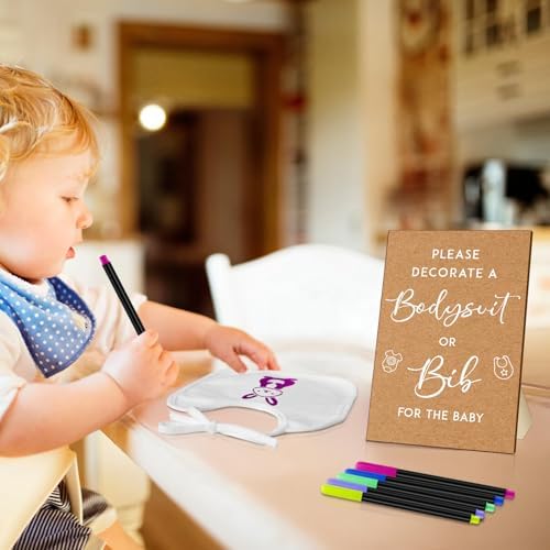 69 Pcs Baby Bib Bodysuit Baby Shower Set Baby Shower Game Sign Baby Feeder Bib Newborn Bodysuit Fabric Marker - Image 5