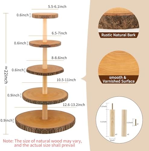 Wooden 5-Tier Rustic Cupcake Stand for Wedding Cakes, Tiered Dessert Tower Display Centerpiece for Parties, Events & Celebrations - Image 2
