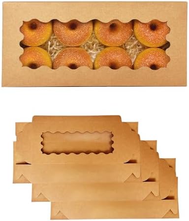 qiqee 50 Packs Brown Cookie Box with Window 12x5.5x2.5 Inch Two Uses Pastry Biscuit Bakery Box For Packaging - Image 2