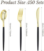 Goodluck 150 PCS Black Gold Plastic Silverware Set for 50 Guests - Image 3