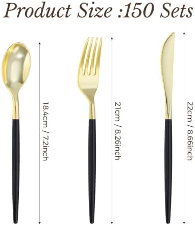 Goodluck 150 PCS Black Gold Plastic Silverware Set for 50 Guests - Image 3