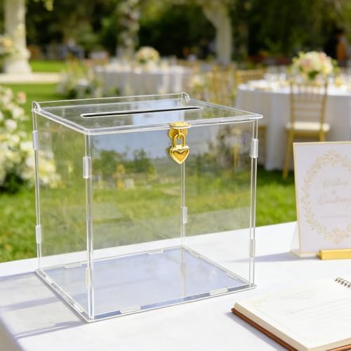 Clear Acrylic Card Box with Lock & Slot, DIY-Friendly Wedding Card Boxes for Reception Cash Gift Monetary Envelope, Elegant Gift Card Holder Box for Graduation Bridal Shower Party Table Decor - Image 7