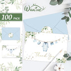 Whaline 100 Pack Baby Shower Thank You Cards Boxed Greeting Cards Blue Baby Cloth Note Card with Envelope Sticker for Birthday Gender Reveal - Image 3