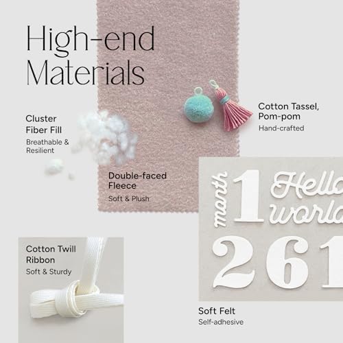 Balloon Baby Monthly Milestone Marker Signs, Photo Prop for Photoshoot | Stuffed Plush Balloon, Tassel, Pompom | Birth Announcement, Gender Neutral Baby Shower, Newborn Gift Set (Dusty Pink) - Image 4