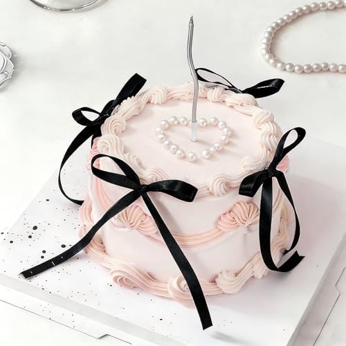 JarThenaAMCS 6 Inch Fake Cake with Black Bows Round Artificial Cake Coquette Dessert Decor for Birthday Wedding Party Display Photo Props Supplies by JarThenaAMCS
