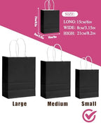 qiqee 100Pcs Gift Bag with Handles Bulk Black Paper Bags Multiple Uses (8.3"x6"x3.15", Small Size) - Image 4
