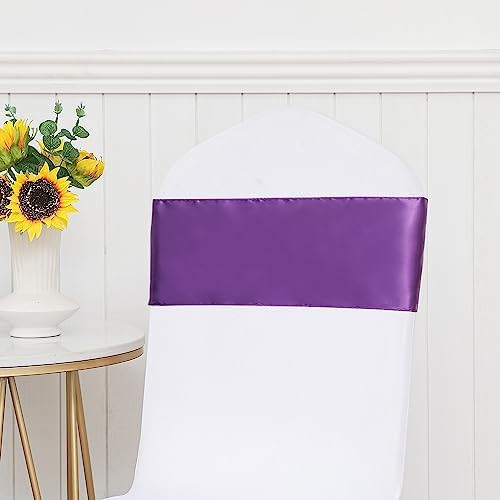 Pack of 50 Satin Purple Chair Sashes Bows 7 X 108 Inch Universal Chair Ribbons Ties for Wedding Ceremony Party Birthday Anniversary Engagement Banquet Outdoor Event Decorations - Image 3