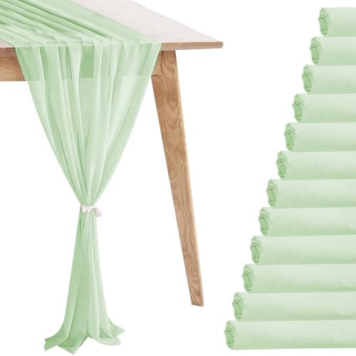 12 Pack Sage Green Table Runner 10ft Romantic Chiffon Table Runner for Wedding Baby Shower and Birthday Party Cake Table Decorations(120 x 12 in) by Unknown