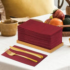 KAMMAK Burgundy Napkins Disposbale Wine Red Cloth like Paper Dinner Napkins with Pocket 100 Pack Guest Hand Towel for Party Decoration, Wedding Reception, Bathroon, Restaurant (16.5 x 16.5 inch) - Image 5