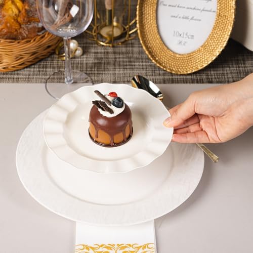 72 Pack Ivory Plastic Plates, 7" Disposable Wave Edge Dessert Plates - Image 5