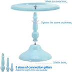 Set of 3 Blue Cake Stands, Metal Round Cake Holder Dessert Pie Pizza Display Stand 8" 10" 12" Serving Tray Decoration for Wedding Celebration Party Birthday Baby Shower - Image 3