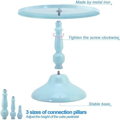 Set of 3 Blue Cake Stands, Metal Round Cake Holder Dessert Pie Pizza Display Stand 8" 10" 12" Serving Tray Decoration for Wedding Celebration Party Birthday Baby Shower - Image 3