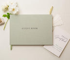 Real Linen Guest Book Set - 11.5 x 8.5 Embossed Guestbook for Weddings, Showers, Events, Blank & Lined, Comes with Sign, Pen, Box and Photo Sleeves, 120 Pages (Leaf) - Image 3
