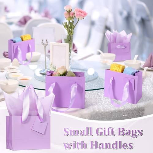 Qilery 50 Pcs Wedding Paper Gift Bags Bulk with Tissue Paper Small Gift Bags with Handle and Tags for Birthday Wedding 4th of July Party Business(Light Purple,4.7 x 2.4 x 3.9'') - Image 6