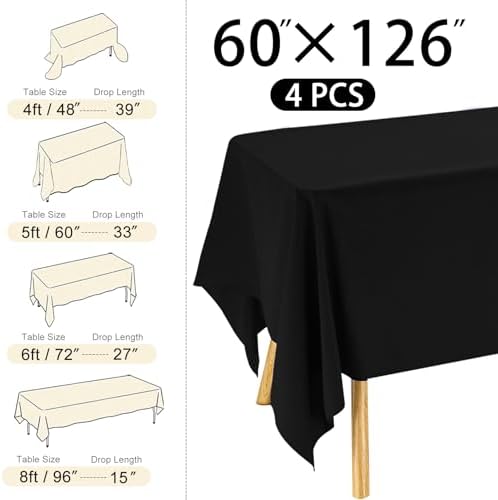 4 Pack Rectangle Tablecloth 60x126 Inch Black Washable Polyester Table Cover for Wedding Dining Table Buffet Parties Banquet Decoration（Black） - Image 2