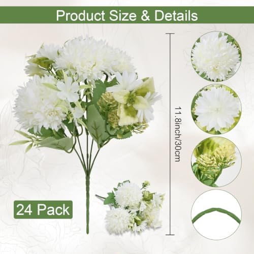 White Artificial Flowers 24 Bundles Silk Floral with Stems - Image 2
