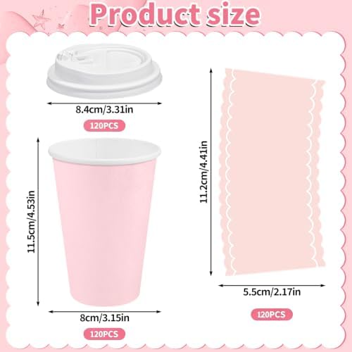 120 Pack Pink Coffee Cups with Lid Sleeves, 12oz Insulated To Go Paper Cup - Image 2