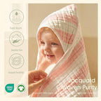 Organic Muslin Hooded Baby Bath Towel 4pc for Newborn - Pink Stripe - Image 3