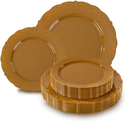 Tinybee 60PCS Brown Plastic Plates - Heavy Duty Brown Disposable Plates by Tinybee