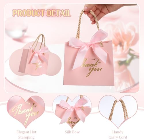 Colarr 60 Pcs Small Thank You Gift Bags with Handles, Pink Ribbon - Image 4