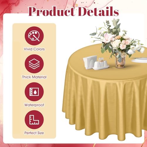 Buryeah 12 Pcs Burgundy and Gold Plastic Table Cloth 84 Inch Maroon and Gold Round Waterproof Disposable Tablecloth Circle Table Covers for Graduation Bridal Wedding Birthday Party - Image 4