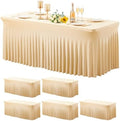 Wish Care 6 Pack Champagne Spandex Table Clothes for 6 Foot Rectangle Tables, 6FT Wrinkle Free Fitted Tablecloths Ruffles Design Table Cover for Party, Banquet, Wedding and Events by WishCare