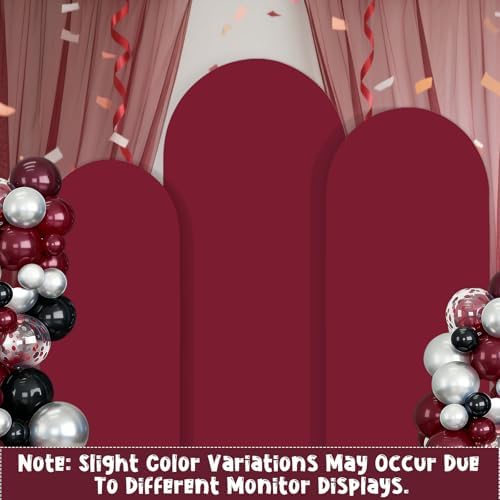 3Pcs Crimson Arch Backdrop Covers(7.2FT/6.6FT/6FT), Spandex Fitted Chiara Arch Stand Covers Backdrops for Wedding Baby Shower Birthday Graduation Photo Booth Props(Only Cover) - Image 2