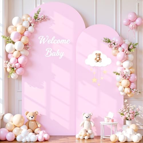 Pale Pink Photo Arch Backdrop Cover Set of 2 for Party Spandex 7.2 and 6ft Arch Covers Stretchy Backdrop Baby Shower Arch Stand Covers for Girls Birthday Wedding Bridal Shower Banquet Background - Image 3