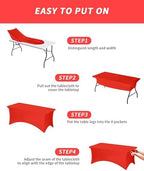 Fixwal 3 Pack 8FT Red Tablecloth Rectangle Spandex Fitted Table Cover - Image 5