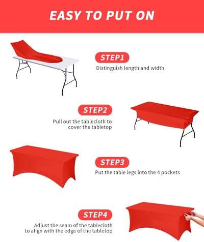 Fixwal 3 Pack 8FT Red Tablecloth Rectangle Spandex Fitted Table Cover - Image 5
